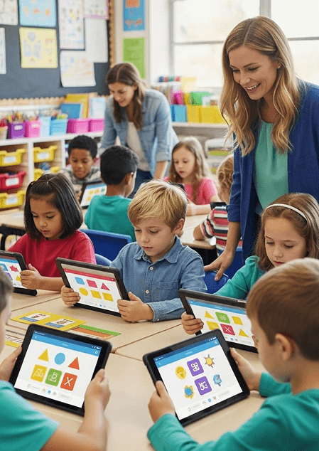 Des enfants apprennent avec des tablettes en classe